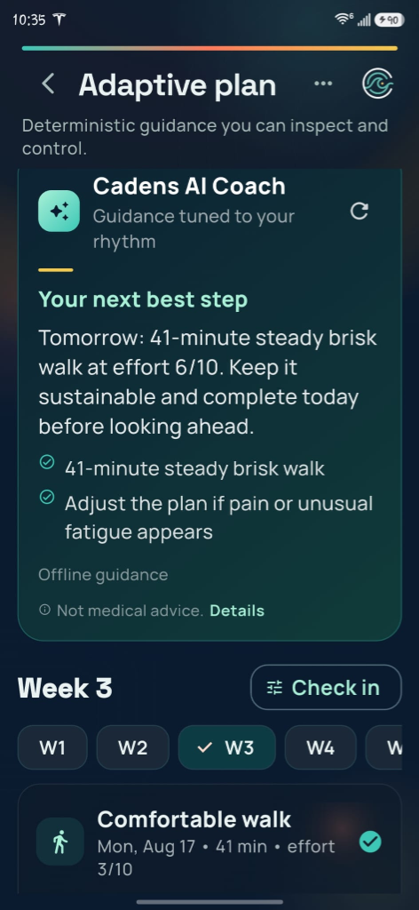 Cadens plan screen